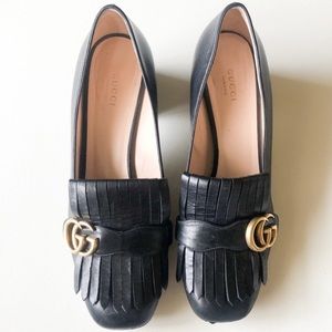 Black Gucci GG Marmont 55 leather loafers